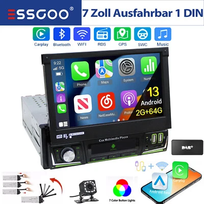 DAB+ Autoradio 1 DIN Bluetooth 2+64G Android 14 mit 7" Bildschirm Navi RDS WiFi - Bild 1 von 4
