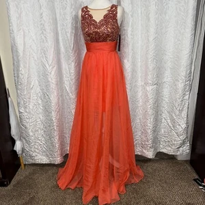 Sherri hill style 1945 Coral size 0 long prom formal bridsmaid beaded dress - Picture 1 of 12