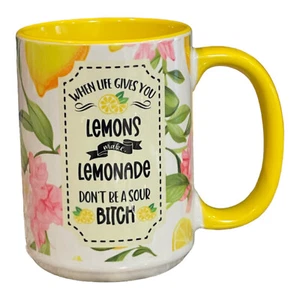 Taza/taza de café de cerámica de 15 oz “When Life Gives You Lemons” ~ taza de té ~ divertida ~ flores - Imagen 1 de 3