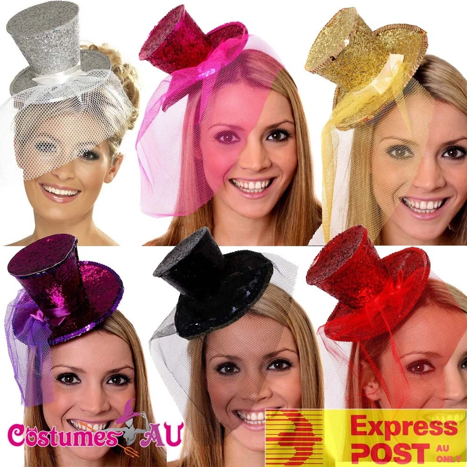 Ladies Fever Mini Glitter Top Hat On Headband Fancy Dress Costume Accessory - image 1 of 4