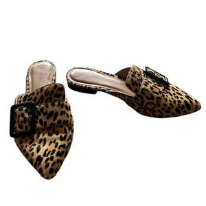 Halogen Cheetah Print Elyssa Buckle Mule Calf Hair Flats Women's 7 Pointy Toe - Picture 1 of 10