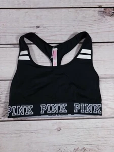 VICTORIAS SECRET PINK BLACK WHITE SPORTS BRA SIZE SMALL F8 - Picture 1 of 5