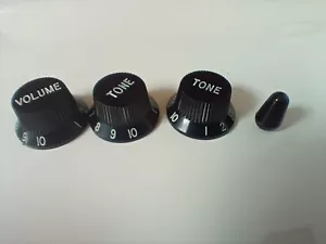 Black Knobs & Switch Tip Set for Fender Strat 1 Volume 2 Tone NEW - Picture 1 of 1