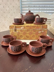 Tetera china de arcilla de terracota Yixing y platillo de 6 tazas de té Phoenix Dragon Nuevo de colección - Imagen 1 de 19