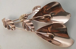 Large 1950's MCM Vintage Mid Century Modern Rose Gold On Sterling Floral Pin 3 - Picture 1 of 5