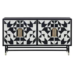 Bone Inlay Bullion Sideboard Black Geometric Pattern 160x40x80cm - Picture 1 of 5