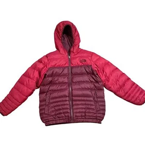 The North Face 550 Boys Goose Down Reversible Hooded Puffer Jacket Size Sml 7/8 - Picture 1 of 7