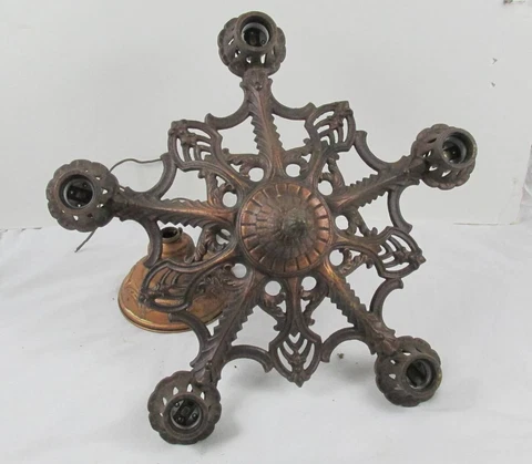 vintage Arts and Crafts cast Iron 5 light gothic chandelier Cover