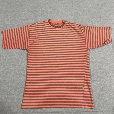 Vintage 90s Striped Shirt XL Pink Grey Tribal Neck Print - Image 1 of 4