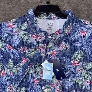 Izod Saltwater Mens Short Sleeve Button Down Floral Hawaiian Shirt Size 4XB NEW - Picture 1 of 8