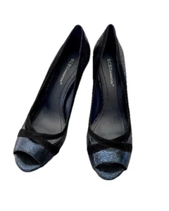 BCBG Generations Womens Blue Metallic Crackle Shoe 10B Pump Open Toe Velvet Trim - Picture 1 of 12