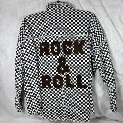 143 Story By Lineup Black White Plaid Jacket Button Up Rock N Roll Back Large - Image 1 of 4