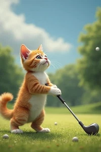 NEW Custom Premium Printed 4x6 Postcard Orange Cat Kitten Playing Golf Golfing - Picture 1 of 1