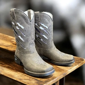KING USA Botas Occidentales Patriot EE. UU. Cuero Rodeo Trabajo Vaquero Puntera Cuadrada Gris 8.5 - Imagen 1 de 10