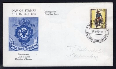 GERMANY BERLIN 1955 FDC Cover. Postal Services, Prussian Postman - Image 1 of 2