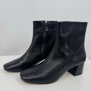 Everlane The Day Stiefel schwarz Leder Größe 9,5 seitlicher Reißverschluss Stiefelette eckige Zehenpartie - Bild 1 von 7
