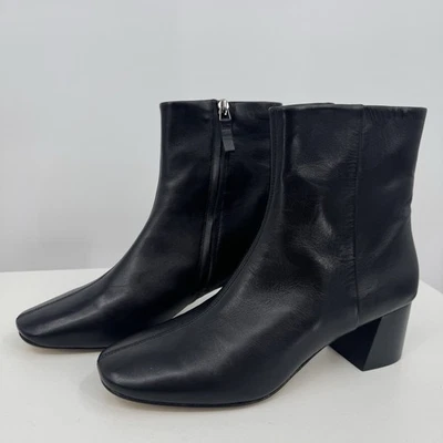 Everlane The Day Boot in Black Leather size 9.5 Side Zip Ankle Bootie Square Toe - Image 1 of 4