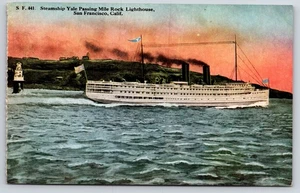 Faro Steamship Yale Passing Mile Rock San Francisco CA Pacific Novelty Co - Imagen 1 de 2