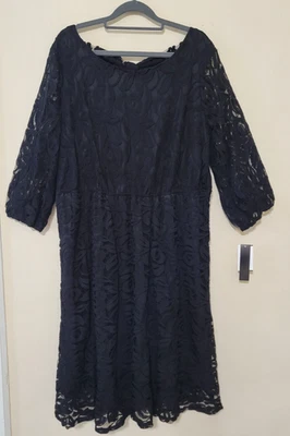 Vestido de Encaje Negro Talla 2X Transparente Mangas 3/4 Forrado LBD NUEVO CON ETIQUETAS - ING Colección Foto 1 de 4