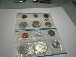LOT OF TWO 1964 US PROOF SET SILVER COINS SEALED - Picture 1 of 4