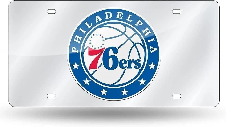 Philadelphia 76ers Premium Laser Cut Tag License Plate, Mirrored Acrylic... - Image 1 of 1