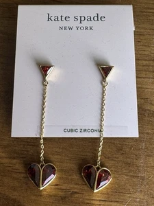Pendientes colgantes Kate Spade Rock corazón rubí macizo/oro circonita cúbica nuevos con etiquetas - Imagen 1 de 7