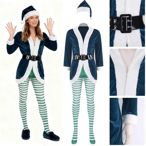 Mrs Santa Claus Costume 4 Piece Christmas Cosplay Velvet Dress Suit Outfits - Picture 1 of 22