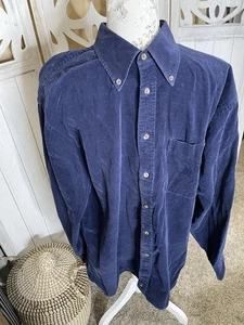 Vintage Nordstrom Corduroy Shirt Navy Blue Cotton Button Down Sz Large - Picture 1 of 5