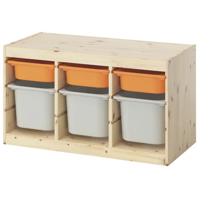 Unidad de almacenamiento IKEA TROFAST con cajas - blanco manchado de pino y naranja claro/gris Foto 1 de 4