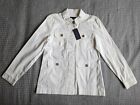 Tommy Hilfiger Jacket Women Small White Chore Coat Button Front Pockets Stretch