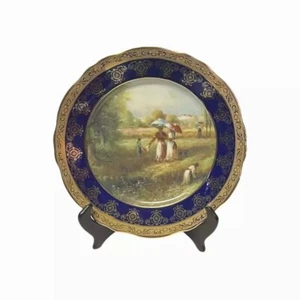 Limoges JPL France runder Teller handbemalt Szene Gold Kobaltblau Porzellan - Bild 1 von 6