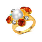 18K Yellow Gold Filled Women Pearl Crystal Ring Rings Men Rings Lovers Gift J027