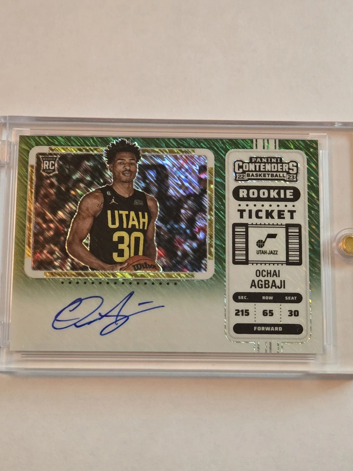 2022-23 Contenders Rookie Ticket #104 Ochai Agbaji Green Shimmer Auto Variation