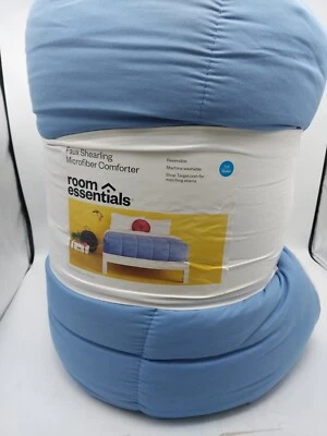 Room Essentials Faux Shearling Sherpa Microfiber Comforter Full/Queen Size Blue  - Image 1 of 4
