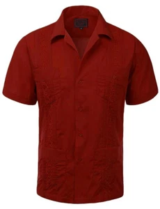 Guayabera Men's Cuban Beach Wedding Short Sleeve Button-Up Casual Dress Shirt - Picture 1 of 30