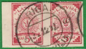 LATVIA LETTLAND MAP Sc. 1, 5 kop. PAIR STAMPS USED RIGA 1918s. 5364 - Picture 1 of 2