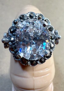 Vintage Cream Soda Zirconia & Marcasite Cocktail Ring 925 Silver Sz 6.75 - Picture 1 of 10