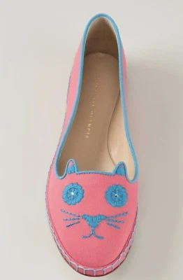 Charlotte Olympia “Mexi Cat” Pink Turquoise Blue Espadrilles Size 34/4.5 $835! - Image 1 of 4