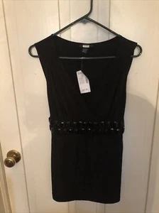 Studio 1940 Sleeveless Black Blouse Bead Work Back Tie Large NWT - Picture 1 of 5
