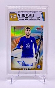 2020 Timo Werner Topps Finest Gold Refractor Chelsea Autographed 7/50 HGA 9/10