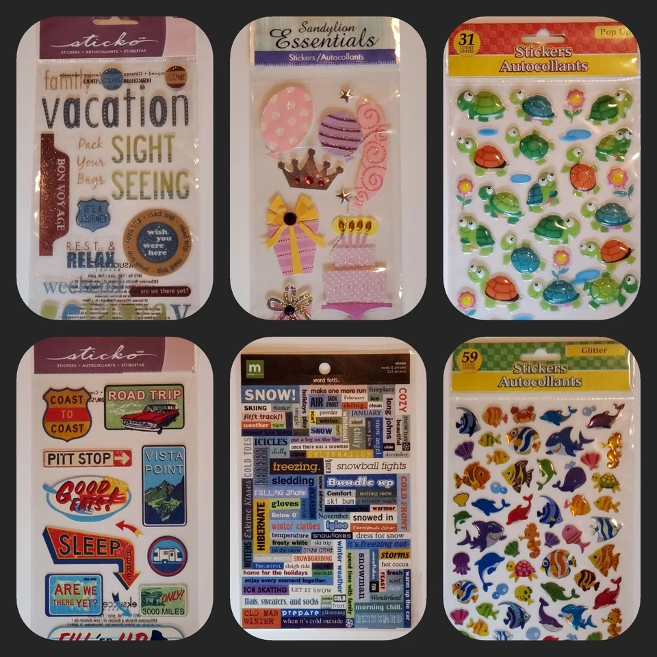 Lote de 6 paquetes de pegatinas: Sandylion + Sticko y más - nuevas/selladas. Road Trip, día B. Foto 1 de 4