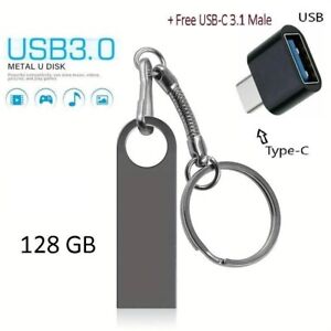 128GB USB Metal Flash Drive Memory Stick Drive & Free USB to Type C Adapter