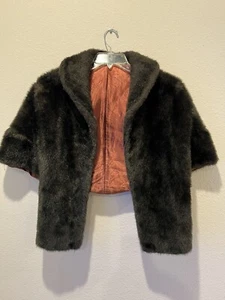 Vintage 50s Faux Fur Stole Wrap Chocolate Brown Mid Century Short Cape - Picture 1 of 6