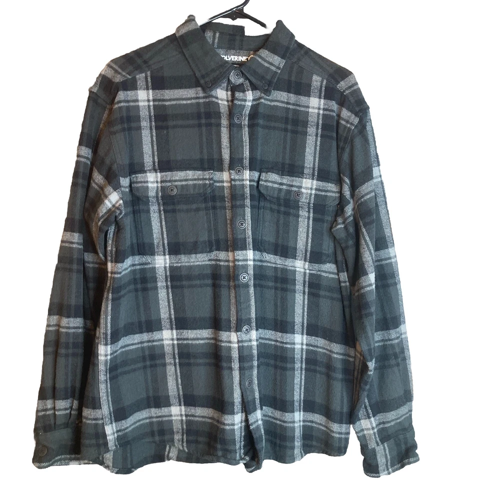 Camisa de franela a cuadros LS gris negra blanca Wolverine para hombre talla L, chaqueta, pesada Foto 1 de 4
