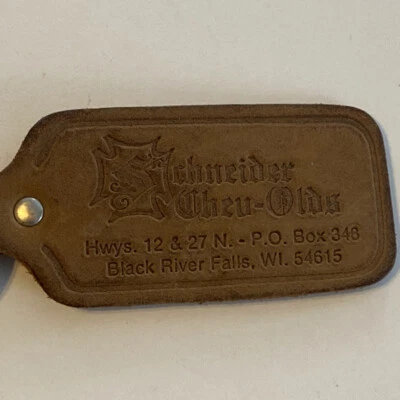 Vintage Auto Car Dealership Dealer Leather Keychain Chevy Olds BRF Wisconsin - Image 1 of 4
