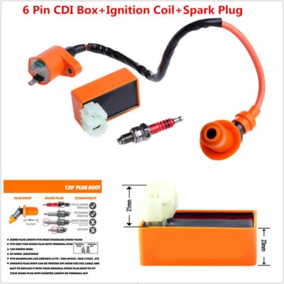 Motorcycle Racing 6 Pin CDI+Ignition Coil+Spark Plug for GY6 50cc-150cc Scooter - Image 1 of 4