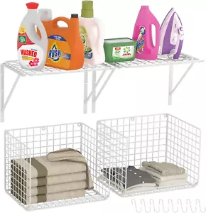 2 Pack Laundry Room Shelves Wall Mounted with Wire Baskets, over the Washer and - Picture 1 of 7