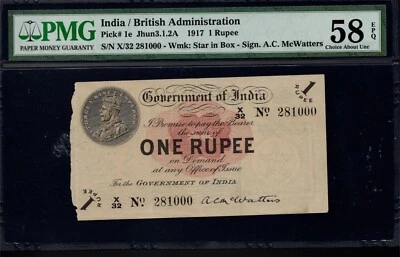 India (British)  One Rupee note - 1917 (Gorge V)  PMG 58 Choice AU EPQ - Image 1 of 2
