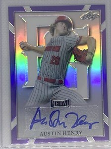 2021 LEAF PERFECT GAME METAL PURPLE REFRACTOR AUSTIN HENRY AUTO #21/25