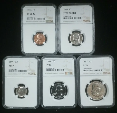 1955 US PROOF SET NGC PF 66 THRU PF 67 CAMEO 5 COIN SET #7528 Cover